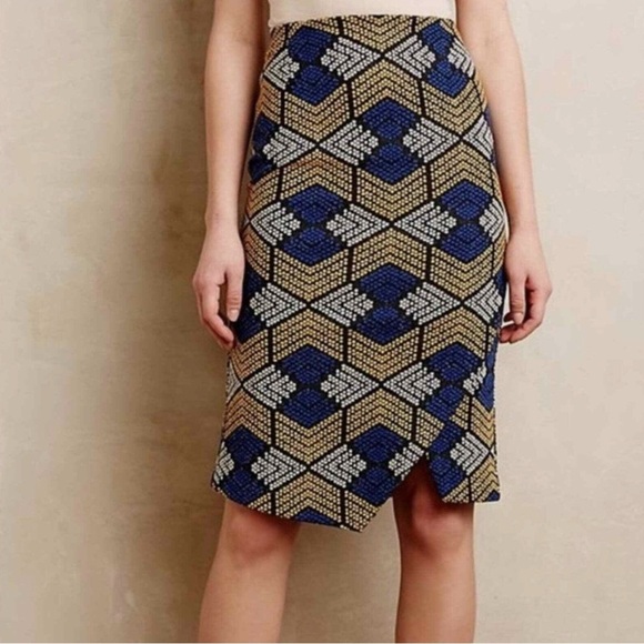 Maeve Kanara Anthropologie Knit Skirt Geometric Print Size 0P - Picture 3 of 7